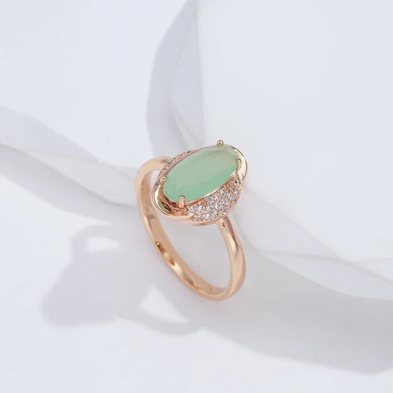 Stylish Geometric Emerald Cut Oval Zircon Ring in Luxury 585 Rose Gold