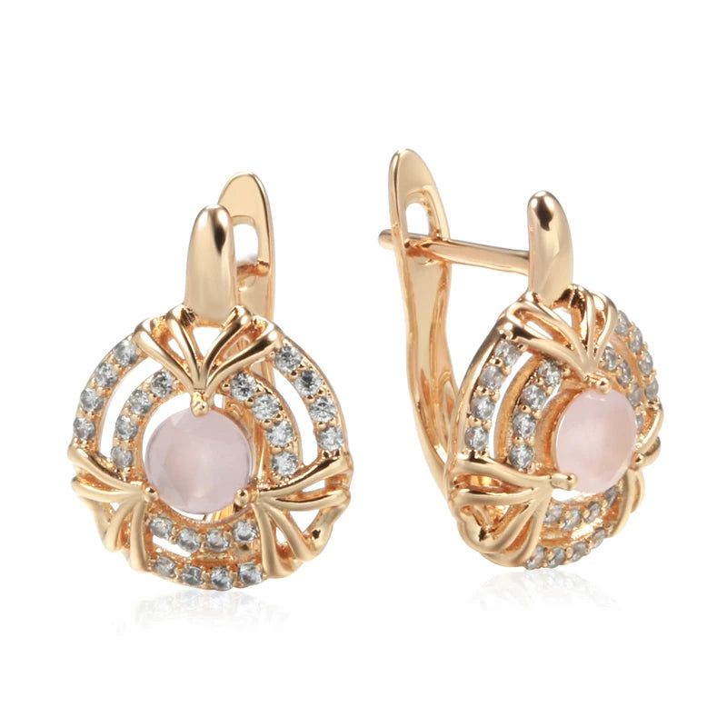 Stylish Geometric Green Zircon Drop Earrings in 585 Rose Gold