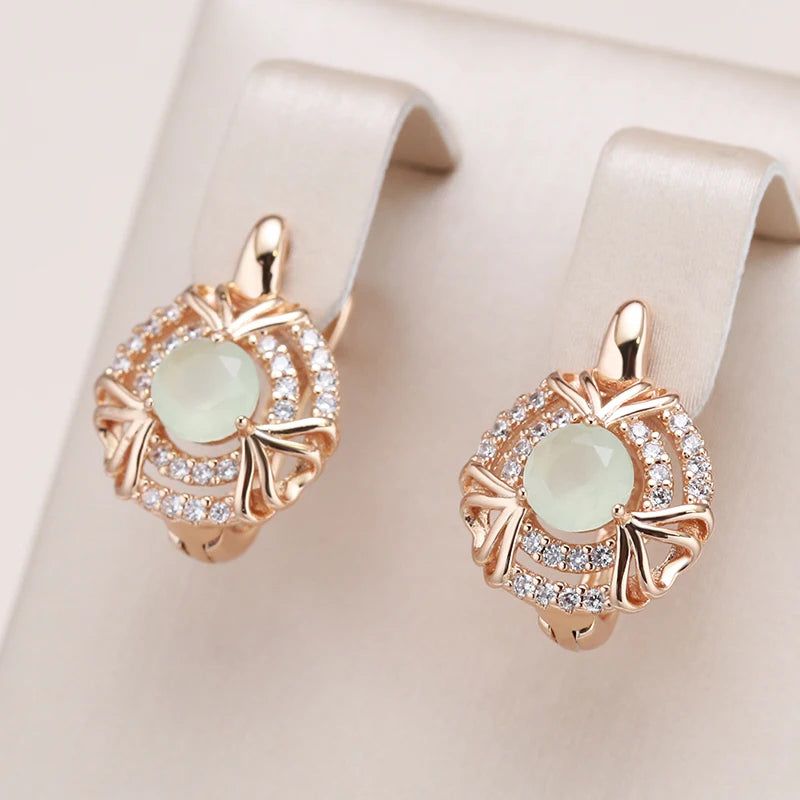 Stylish Geometric Green Zircon Drop Earrings in 585 Rose Gold