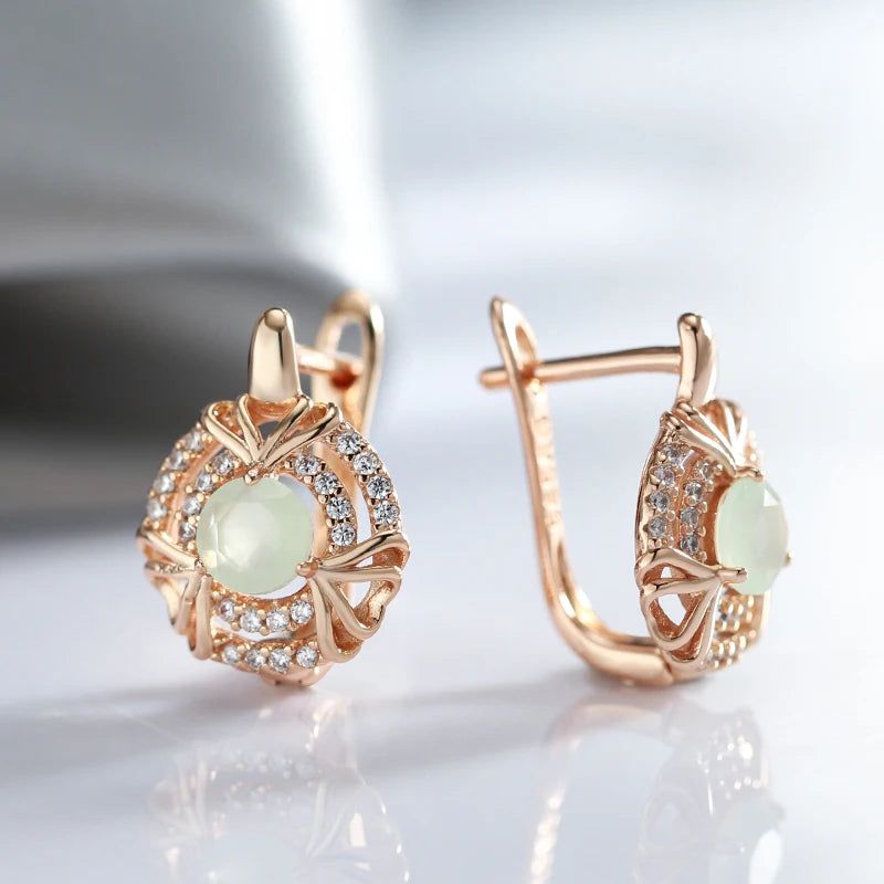 Stylish Geometric Green Zircon Drop Earrings in 585 Rose Gold