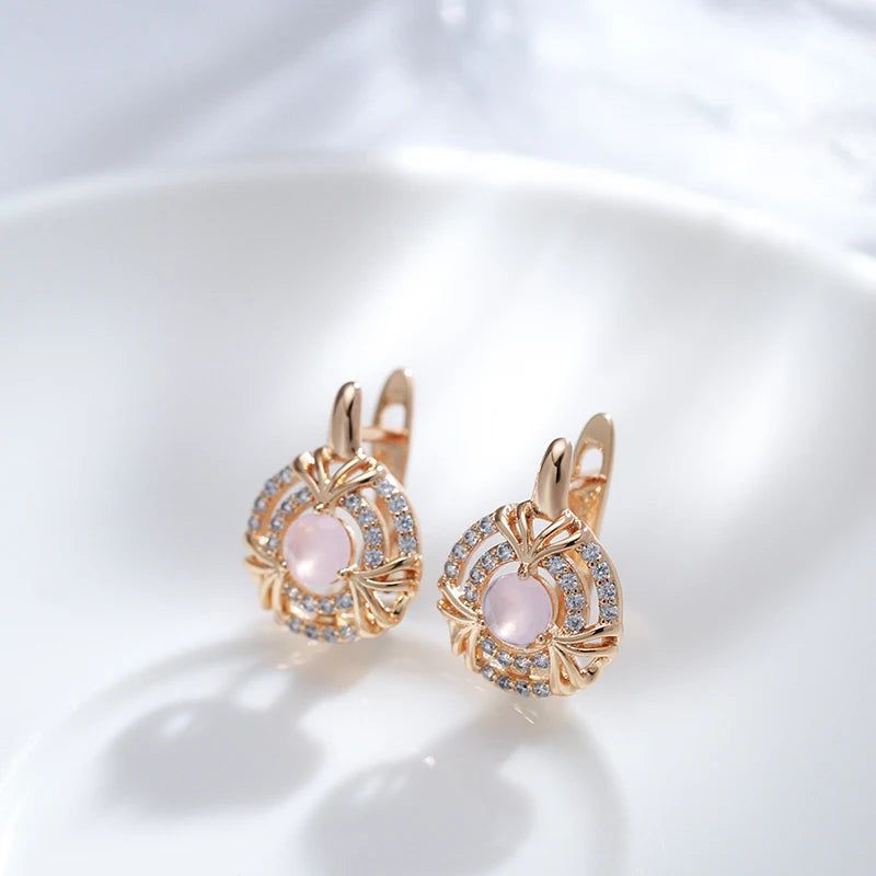 Stylish Geometric Green Zircon Drop Earrings in 585 Rose Gold