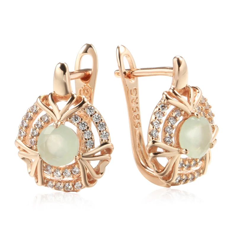 Stylish Geometric Green Zircon Drop Earrings in 585 Rose Gold