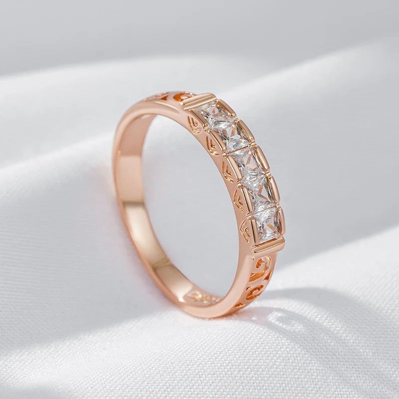 Stylish Geometric Hollow Flower Ring with Natural Zircon in 585 Rose Gold Finish