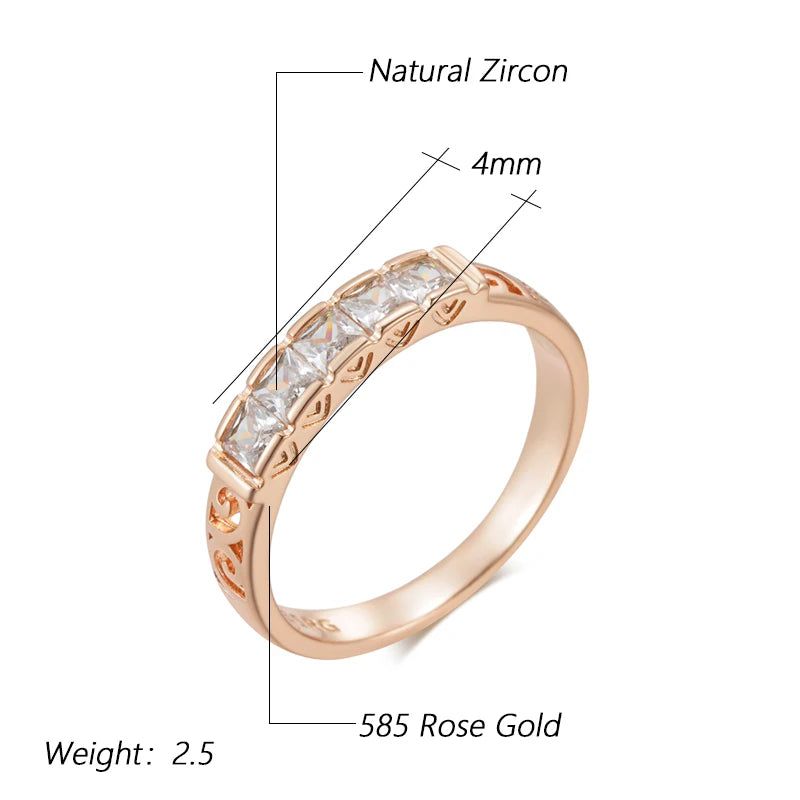 Stylish Geometric Hollow Flower Ring with Natural Zircon in 585 Rose Gold Finish