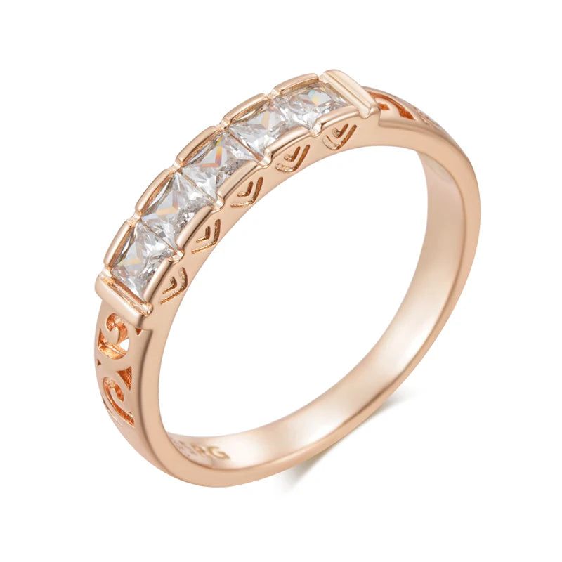 Stylish Geometric Hollow Flower Ring with Natural Zircon in 585 Rose Gold Finish