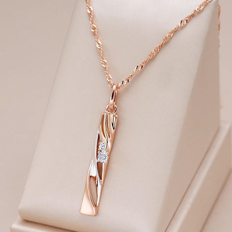 Stylish Geometric Hollow Zircon Pendant Necklace in 585 Rose Gold and Silver Plating