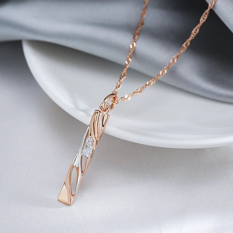 Stylish Geometric Hollow Zircon Pendant Necklace in 585 Rose Gold and Silver Plating