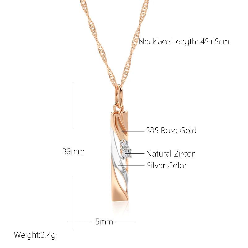 Stylish Geometric Hollow Zircon Pendant Necklace in 585 Rose Gold and Silver Plating