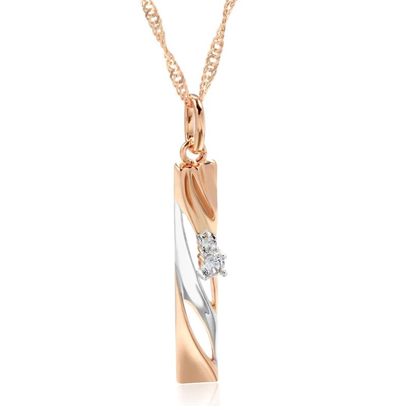 Stylish Geometric Hollow Zircon Pendant Necklace in 585 Rose Gold and Silver Plating