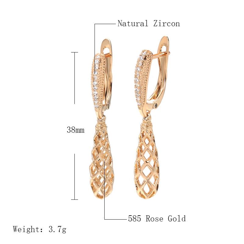 Stylish Geometric Long Dangle Earrings in 585 Rose Gold with Natural Zircon