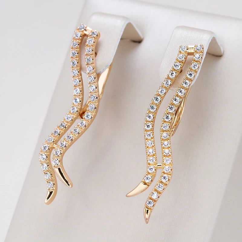 Stylish Geometric Long Dangle Earrings in 585 Rose Gold with Natural Zircon Crystals