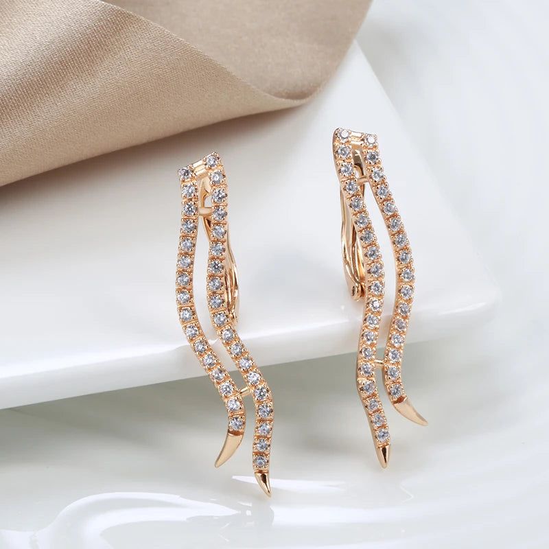 Stylish Geometric Long Dangle Earrings in 585 Rose Gold with Natural Zircon Crystals