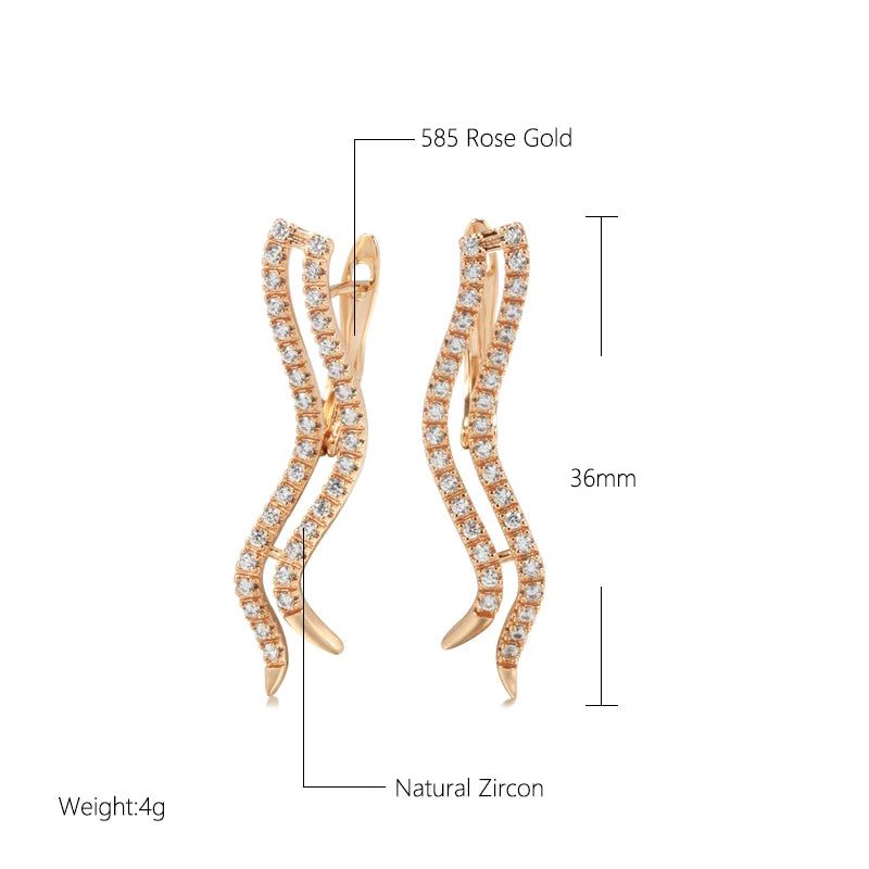 Stylish Geometric Long Dangle Earrings in 585 Rose Gold with Natural Zircon Crystals