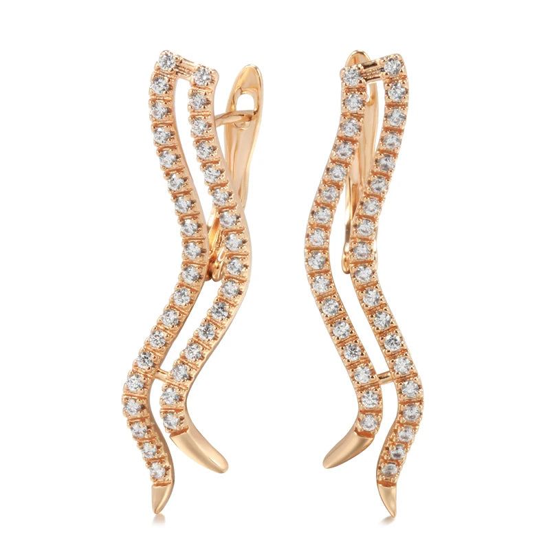 Stylish Geometric Long Dangle Earrings in 585 Rose Gold with Natural Zircon Crystals