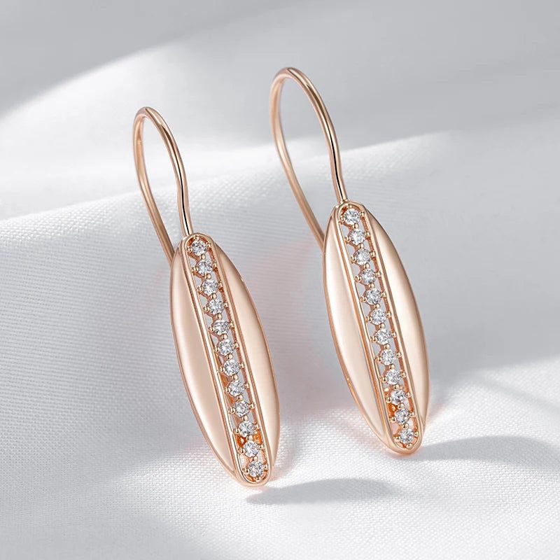 Stylish Geometric Long Drop Earrings in Rose Gold with Natural Zircon