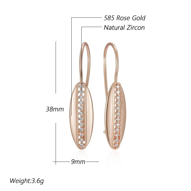 Stylish Geometric Long Drop Earrings in Rose Gold with Natural Zircon