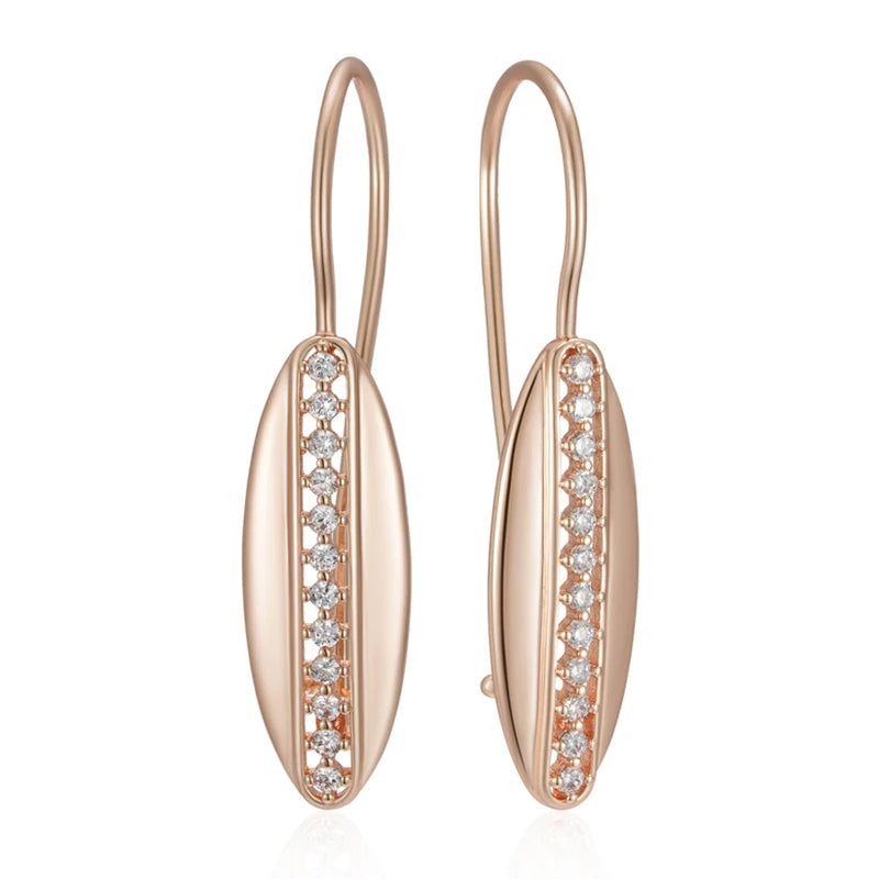 Stylish Geometric Long Drop Earrings in Rose Gold with Natural Zircon