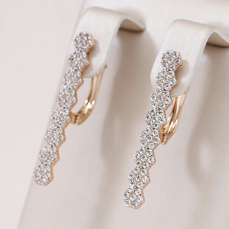 Stylish Geometric Long Zircon Drop Earrings in 585 Rose Gold - High-Quality Fashion Jewelry