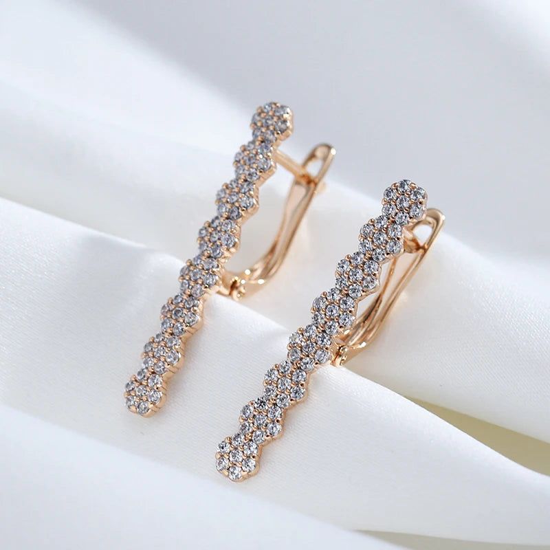 Stylish Geometric Long Zircon Drop Earrings in 585 Rose Gold - High-Quality Fashion Jewelry