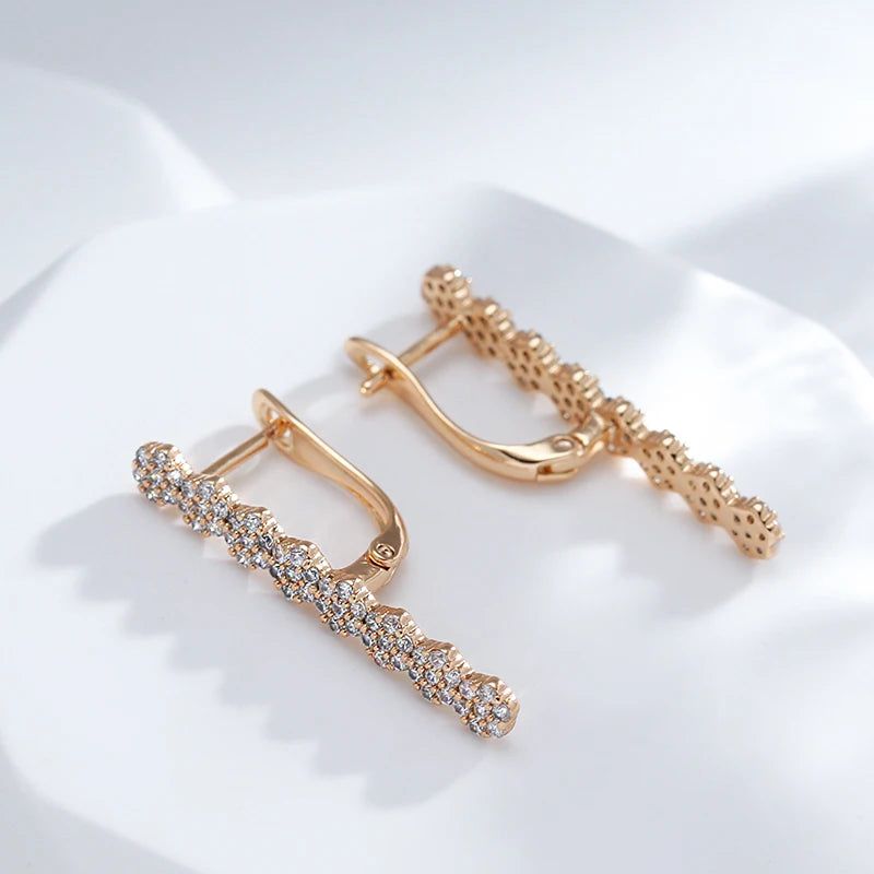 Stylish Geometric Long Zircon Drop Earrings in 585 Rose Gold - High-Quality Fashion Jewelry