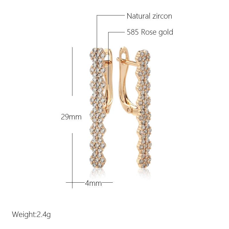 Stylish Geometric Long Zircon Drop Earrings in 585 Rose Gold - High-Quality Fashion Jewelry