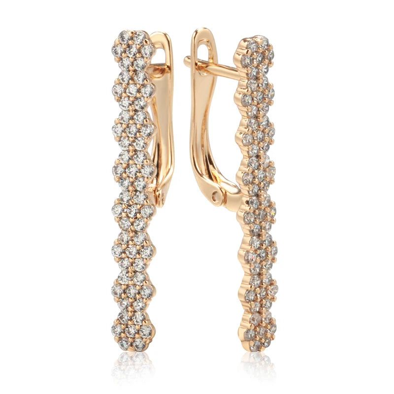 Stylish Geometric Long Zircon Drop Earrings in 585 Rose Gold - High-Quality Fashion Jewelry