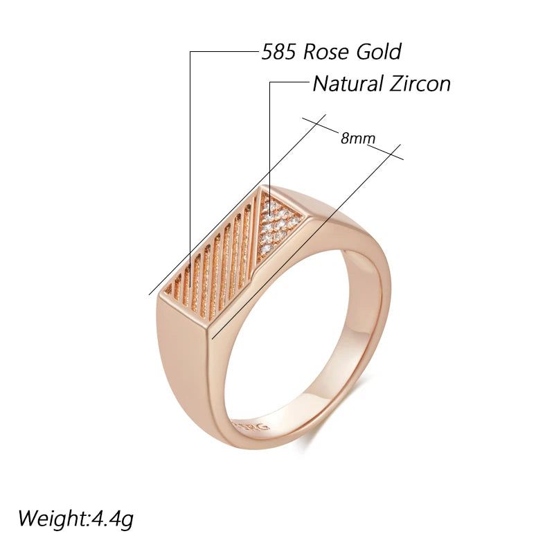 Stylish Geometric Men's Ring in 585 Rose Gold with Natural Zircon Accents