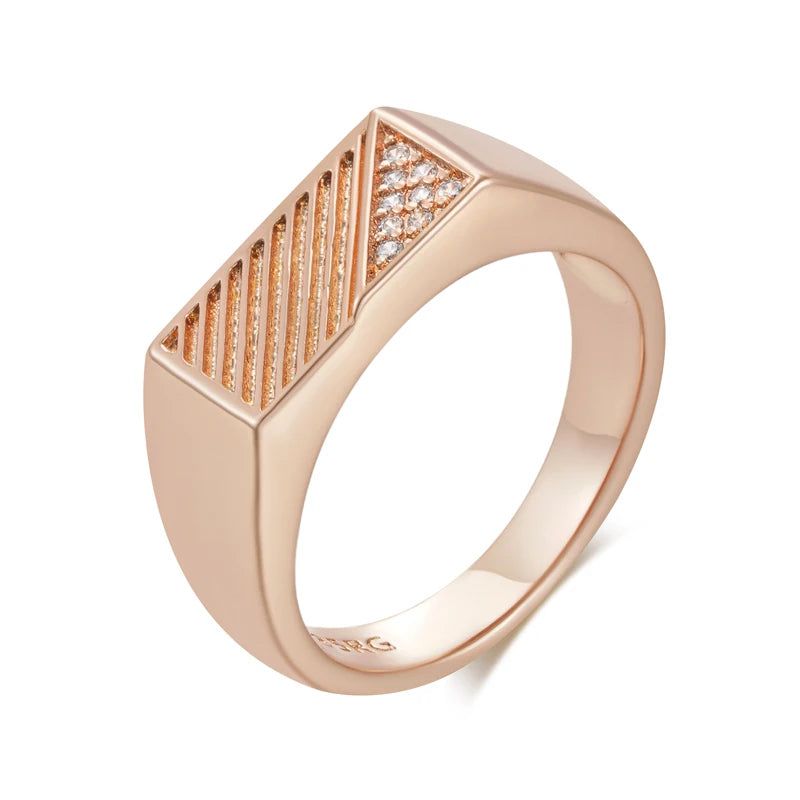 Stylish Geometric Men's Ring in 585 Rose Gold with Natural Zircon Accents