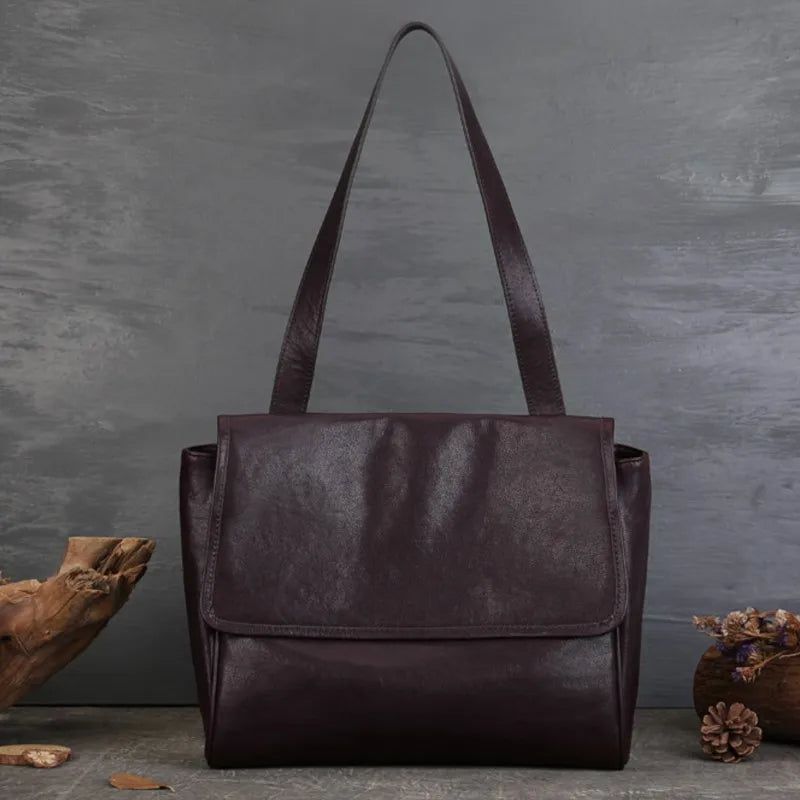 Stylish Large Capacity Genuine Cowhide Leather Tote Bag for Women