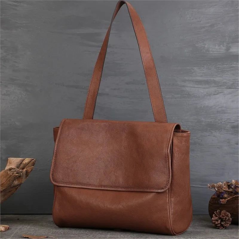 Stylish Large Capacity Genuine Cowhide Leather Tote Bag for Women