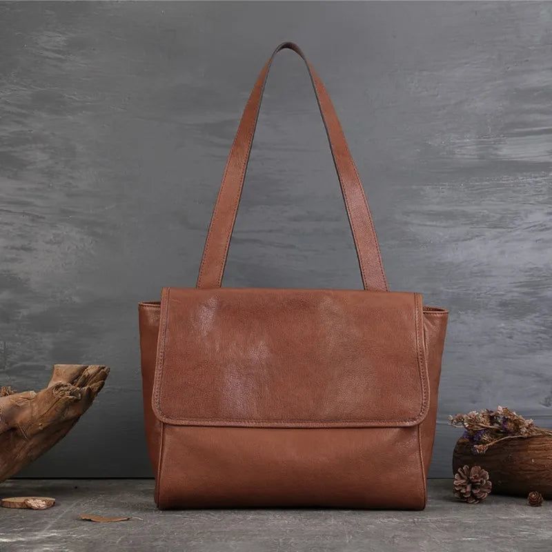 Stylish Large Capacity Genuine Cowhide Leather Tote Bag for Women