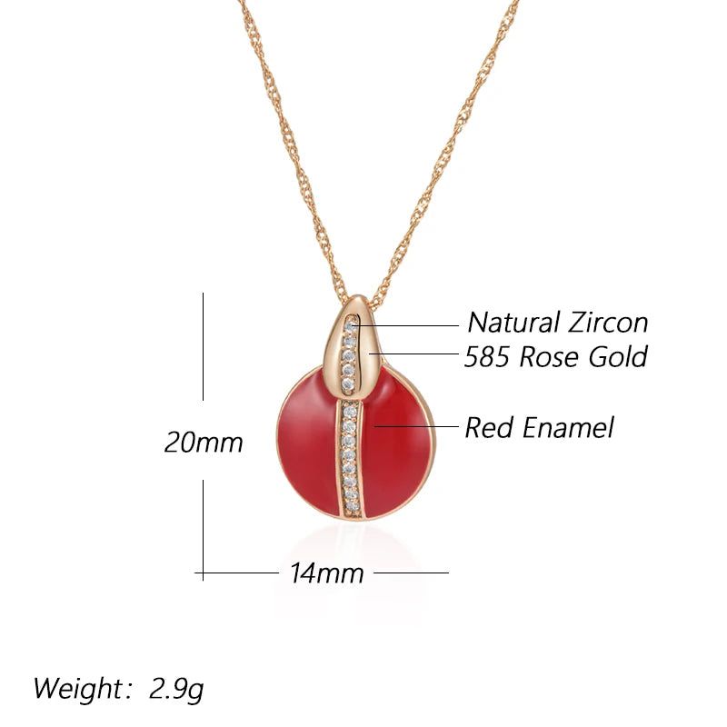 Stylish Red Enamel and Zircon Geometric Pendant Necklace in 585 Rose Gold