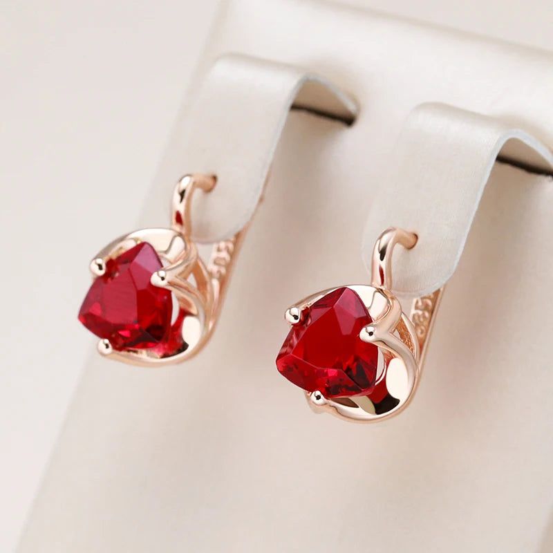 Stylish Red Natural Zircon Drop Earrings in 585 Rose Gold for Couples