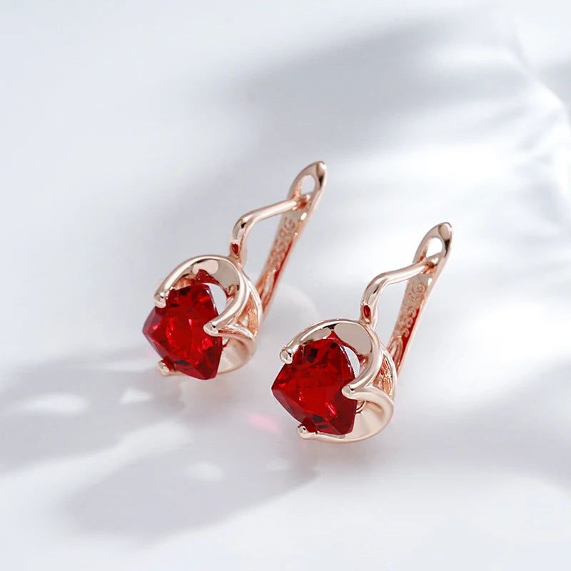 Stylish Red Natural Zircon Drop Earrings in 585 Rose Gold for Couples