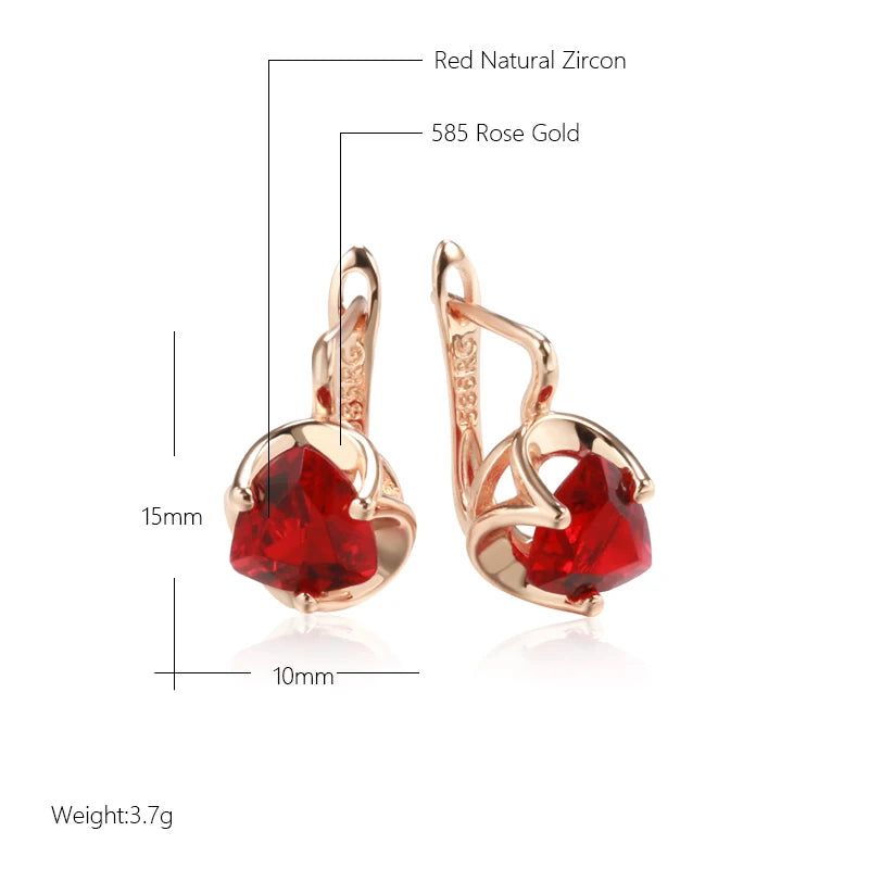 Stylish Red Natural Zircon Drop Earrings in 585 Rose Gold for Couples