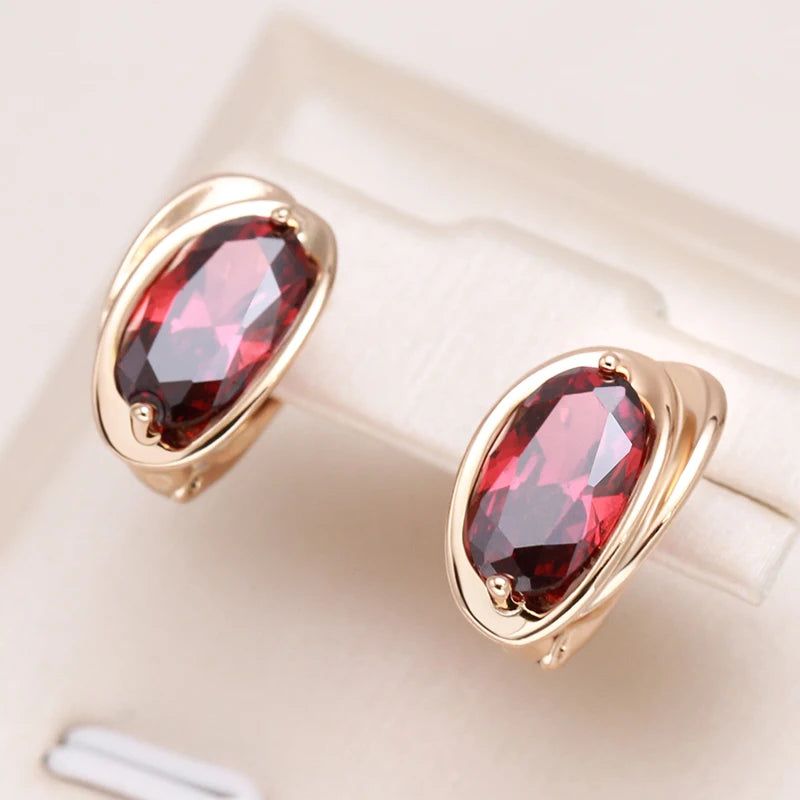 Stylish Red Natural Zircon Drop Earrings in Rose Gold - Statement Jewelry for Special Occasions