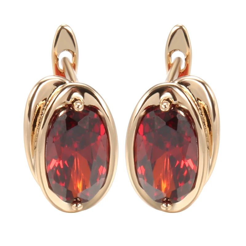 Stylish Red Natural Zircon Drop Earrings in Rose Gold - Statement Jewelry for Special Occasions