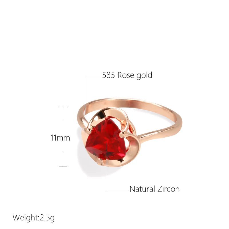 Stylish Red Natural Zircon Flower Ring in 585 Rose Gold - High-Quality Vintage Jewelry