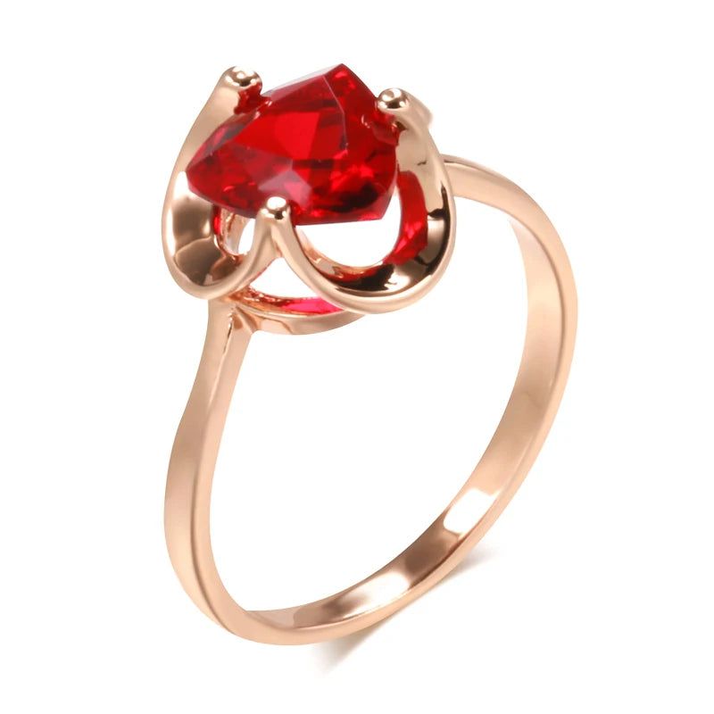 Stylish Red Natural Zircon Flower Ring in 585 Rose Gold - High-Quality Vintage Jewelry