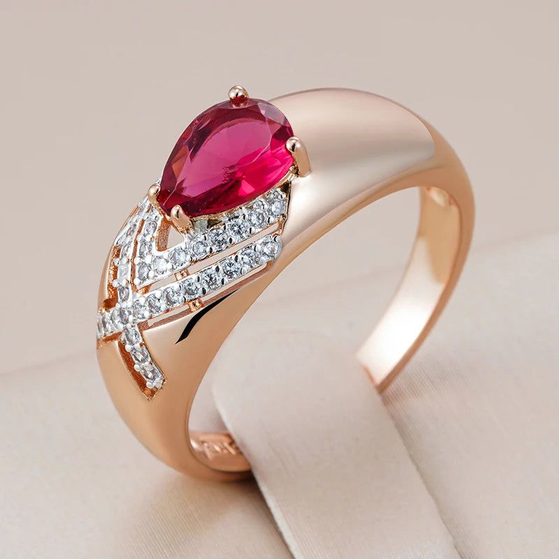 Stylish Red Zircon Cocktail Ring in 585 Rose Gold and Silver Mix Jewelry