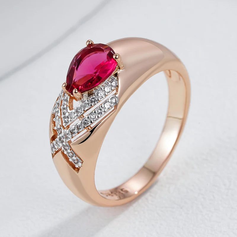 Stylish Red Zircon Cocktail Ring in 585 Rose Gold and Silver Mix Jewelry