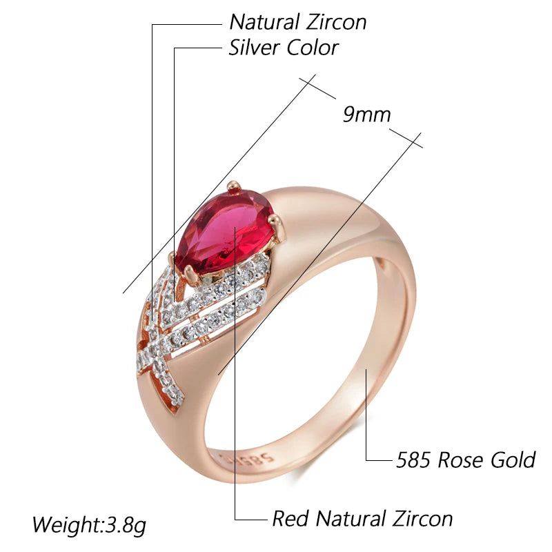 Stylish Red Zircon Cocktail Ring in 585 Rose Gold and Silver Mix Jewelry