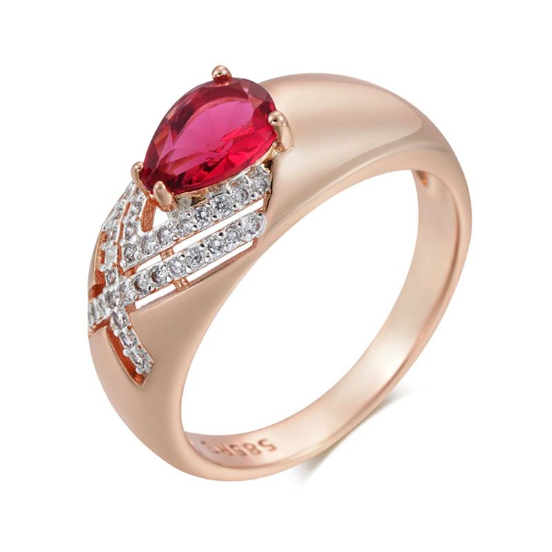 Stylish Red Zircon Cocktail Ring in 585 Rose Gold and Silver Mix Jewelry