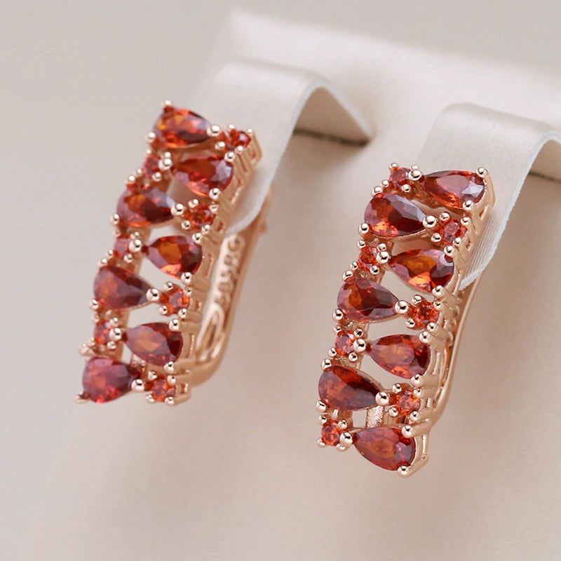 Stylish Red Zircon Drop Earrings in 585 Rose Gold - Trendy Crystal Jewelry