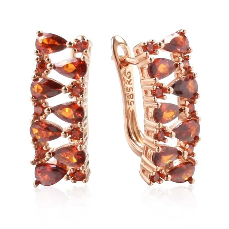 Stylish Red Zircon Drop Earrings in 585 Rose Gold - Trendy Crystal Jewelry