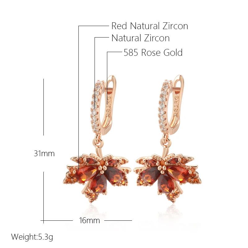 Stylish Red Zircon Maple Leaf Earrings in 585 Rose Gold – Fashionable Fall Jewelry