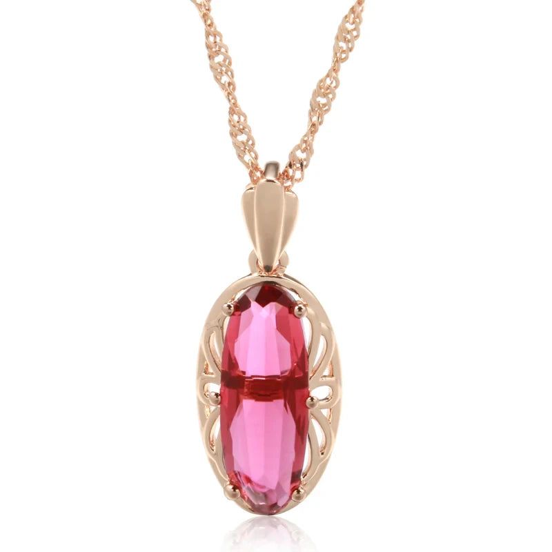 Stylish Red Zircon Pendant Necklace in 585 Rose Gold - Vintage High-Quality Jewelry