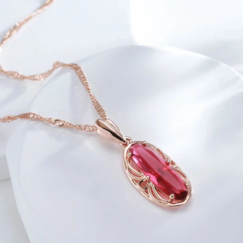 Stylish Red Zircon Pendant Necklace in 585 Rose Gold - Vintage High-Quality Jewelry