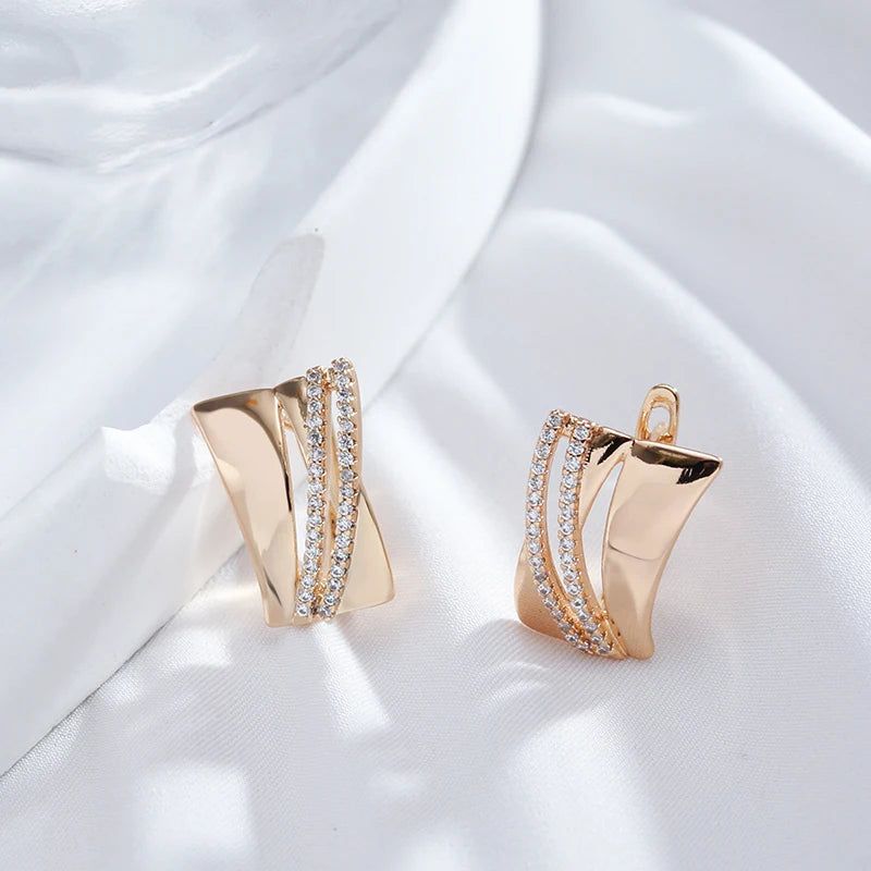 Stylish Retro Big Dangle Earrings in 585 Rose Gold with Natural Zircon