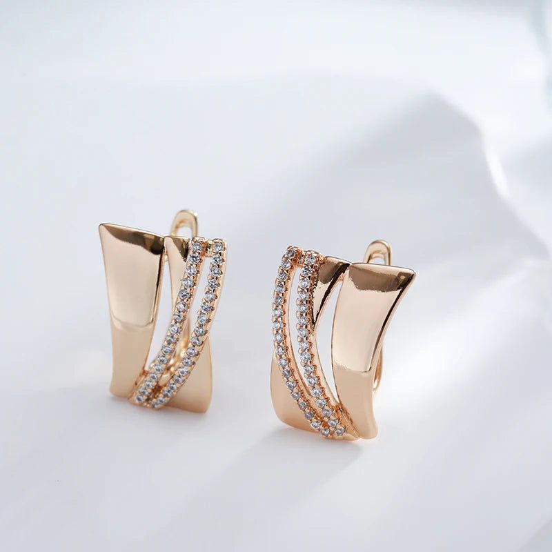 Stylish Retro Big Dangle Earrings in 585 Rose Gold with Natural Zircon